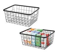 Kitchen Metal Wire Baskets with Handles Food Storage Organizer, Household Refrigerator for Cabinets,Pantry,Bathroom,Black,2 Pack
