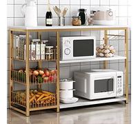 Kitchen Microwave Stand with Wood Table 100cm Metal Storage Rack Versatile Baker's Rack for Kitchen Island Stylish nizer Shelf for Home Cooking