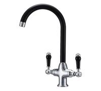 Kitchen Mixer Sink Tap with Black Ceramic Dual Lever Traditional Monobloc Kitchen Faucet with 360 Swivel Spout Chrome and Matte Black Victorian Style Mixer Taps 1 Hole Vintage
