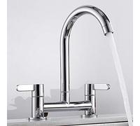 Kitchen Mixer Tap, 2 Hole Kitchen Sink Tap 180° Swivel Faucet Chrome Dual Lever Sink Taps 1/4 Turn Easy to Operate Twin Levers, Separate Controls for Hot and Cold Water (Chrome)