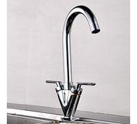 Kitchen Mixer Tap Faucet Chrome Sink Basin Taps 360 Degree Swivel Spout Solid Brass Struction Twin Lever Hot and Cold Water Control