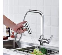 Kitchen Mixer tap Pull Out Spray,All Copper Chrome,for Kitchen Sink hot and Cold Single Lever Telescopic Swivel,2,Faucet-Chrome A (Color : 1)