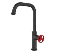 Kitchen Mixer Tap Sink Faucet Black Finishing with Red Handle Industrial Design