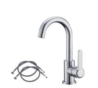Kitchen Mixer Tap Small Kitchen Sink Faucet Single-Handle Monobloc Mixer Taps with 360º High Arc Swivel Spout Bar Sink Tap 1 Hole Bathroom Basin Faucet with UK Standard Hoses | Chrome
