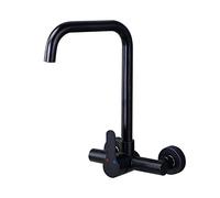 Kitchen Mixer Tap Wall Mounted Black Stainless Steel Hot and Cold Water Swivel Sink Faucet-A