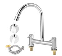 Kitchen Mixer Taps 2 Hole, Traditional Bridge Mixer Tap UK Standard, Cold and Hot Mixer Tap with Swivel Spout and Dual Spray Modes, Taps Mixer Deck Mounted, Tap Sink for Kitchen Bathroom (02)