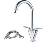 Kitchen Mixer Taps Modern Dual Lever Kitchen Sink Taps with Swivel Spout and Hoses