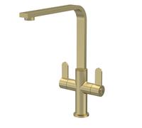 Balterley Kitchen Tap with Dual Lever Handles, Mono Kitchen Mixer Tap, Brushed Brass Mono Mixer Taps for Sink, Round Base with Curved Flat Swivel Spout Taps - 130 x 246 x 320mm (Brushed Brass)