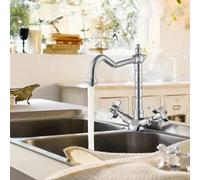 Kitchen Monobloc Sink Mixer Tap Swivel Spout French Cross Handles