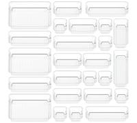 KITCHEN MONSTER 25 Piece Clear Drawer Organiser Set, 4 Size PET Storage Trays with Anti Slip Design, Stackable Drawer Dividers for Makeup, Bathroom, Kitchen and Office