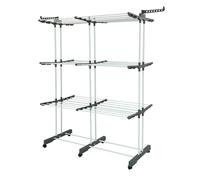KITCHEN MOVE 38M Extra Plus Extendable Clothes Airer with 3 Levels and Telescopic Bar Black and Stainless Steel, Plastic, Grey, 72-178x64xH170cm