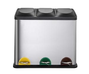 Kitchen Move BAT-947604 AS Triple Recyclage en Acier Inoxydable 45L avec 3 Compartiments (3 x 15L) pour Déchets Ménagers, Jardin, Cuisine Poubelle tri sélectif, Métal, 61x34xH49cm