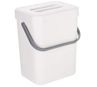 KITCHEN MOVE Boden 5L Plastic Compost Table Bin with Bamboo Handle - with Wall Sticker Holder and Cupboard Door Attachment - White