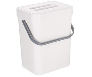 KITCHEN MOVE Boden 5L Plastic Compost Table Bin with Bamboo Handle - with Wall Sticker Holder and Cupboard Door Attachment - White