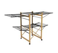 KITCHEN MOVE Large Capacity Multifunctional Clothes Airer with Wheels 28 m USHUAIA Black Wood and Black Colour with Mesh Drying Rack