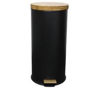 KITCHEN MOVE Poubelle de cuisine à pédale FOREST 30L Mat noir En acier inoxydable et bois avec seau