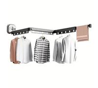 KITCHEN MOVE Python 125cm Aluminum Wall Mounted Clothes Airer-Expandable and Foldable-with 15 Hooks and Hanger Locations, Powerful Suction Cups for Balcony, Bathroom, Laundry Room, Aluminium, Black, L