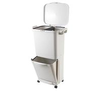 KITCHEN MOVE Valoris 45L Recycling Recycling Bin with Wheels and Handle - Double Compartment 30L + 15L, Dimensions 48.5 x 33.3 x 79 cm