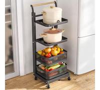Kitchen nizer Rolling Cart Stainless Steel Space-Saving Storage Solution with 4 Boards & 2 Baskets for Drawer & Cabinet - Black