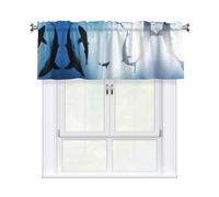 Kitchen Ocean Animal Shark Print Curtain Valance 54x18inch,Filtering Semi Sheer,1 Panel Short Curtains For Bedroom,Bathroom