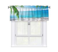 Kitchen Ocean Sea Beach Palm Leaves Print Curtain Valance 54x18inch,Filtering Semi Sheer,1 Panel Short Curtains For Bedroom,Bathroom