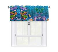 Kitchen Ocean Sea Turtle Tropical Fish Starfish Print Curtain Valance 54x18inch,Filtering Semi Sheer,1 Panel Short Curtains For Bedroom,Bathroom