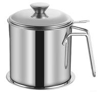 Kitchen Oil Filter Pot in 304 Stainless Steel, Large Capacity Oil Storage Container with Lid, Features Fine Mesh Strainer and for eagle Spout, Detachable Design for Thorough Cleani(1.8L)