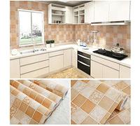 Kitchen oil-proof stickers waterproof and moisture-proof thickened high temperature resistant stove with ceramic tile cabinet countertops self-adhesive wallpaper wallpaper (Orange,122CM×3M)