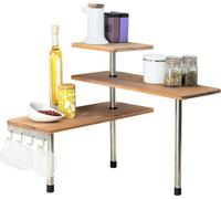 Kitchen Or Bathroom Corner Etagere - Freestanding 3 Tier Bamboo Wooden Shelving Unit - Measures 43 X 39 X 18Cm