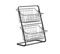 Kitchen Organizer 2 Tier Metal Fruit Basket Rack with Spacious Compartments for Fruits, Vegetables, Bread, and Snacks on Countertops (Black)