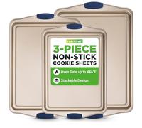 Kitchen Oven Baking Pans - Deluxe Nonstick Gold Coating Inside & Outside Carbon Steel Bakeware Set with Blue Silicone Handles, Durable & Reliable Cookie Sheet Oven Pan Style