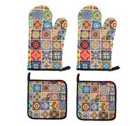 Kitchen Oven Mitts and Pot Holders Sets in Mexican Talavera Tile Style Design as Mexican Kitchen Decor,4 Pack Heat-Resistant Colorful Oven Gloves and Potholders Hot Pads as Mexican Kitchen Accessories