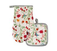 Kitchen Oven Mitts and Pot Holders Sets,The Pioneer Woman Flower Bird Print Oven Gloves and Potholders,Heat-Resistant Oven Gloves and Hot Pads,Pioneer Woman Kitchen Accessories,Gifts for Women