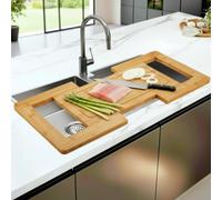 Kitchen Over The Sink Cutting Board - Expandable Cutting Board Over Sink, Bamboo Cutting Boards with Juice Groove