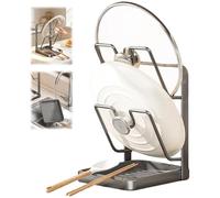 Kitchen Pan Lid Holder, Pot Lid Organizer, Multifunctional Kitchen Pots Lid Storage Rack With Removable Drip Tray, Stainless Steel Spatula Holder for Stove Top Kitchen Accessories for Various Lids