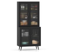 Kitchen Pantry Cabinet 178 cm Tall Cupboard With 4 Transparent Doors Gymax Black One Size