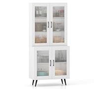 Kitchen Pantry Cabinet 178 cm Tall Cupboard With 4 Transparent Doors Gymax White One Size