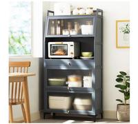 Kitchen Pantry Cabinet Storage Hutch w/Microwave Stand Wine Rack Doors and Drawers Freestanding Buffet Bamboo Cabinet 158×77cm/62.2×30in