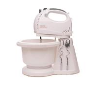 Kitchen Perfected Electric Stand Mixer with Bowl, 2L, 300W, Tilting Stand and Whisks and Dough Hooks, 5-Speed Hand Mixer with Turbo Function - E5434WH