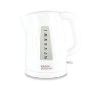 Kitchen Perfected Quiet Rapid Boil Eco-Friendly Cordless Kettle - 3000w, 1 cup boil, 1.5 Litre (6 cups), Removable Filter - White - E1526WH