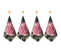Kitchen Pink Rose Hand Towels with Hanging Loops, Highly Absorbent & Quick Drying Towels for Kitchen Bathroom, Microfiber Cleaning Cloth, Dish Towel, Tea Towel Decorative, Dish Rag(12x12)