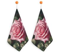 Kitchen Pink Rose Hand Towels with Hanging Loops, Highly Absorbent & Quick Drying Towels for Kitchen Bathroom, Microfiber Cleaning Cloth, Dish Towel, Tea Towel Decorative, Dish Rag(12x12)