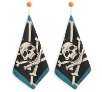 Kitchen Pirate Flag Skull Hand Towels with Hanging Loops, Highly Absorbent & Quick Drying Towels for Kitchen Bathroom, Microfiber Cleaning Cloth, Dish Towel, Tea Towel Decorative, Dish Rag(12x12)