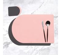 Kitchen Placemats, Placemats Set of 6 Unique 17x12 Inch Reversible Bicolor Solid Color with Coasters PU Leather Pink Dark Grey