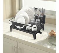 Kitchen Plate Rack, Dish Drainer with Drainboard and Cutlery Holder, Countertop Organizer, 31 x 42 x 18.5 cm, Black