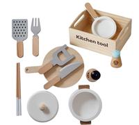 Kitchen Playset - Wooden Pretend Food Toy, Educational Cutting Game Set with Natural Solid Wood Construction, Develops Motor Skill Coordination, Ideal for Home Indoor Role Play Learning