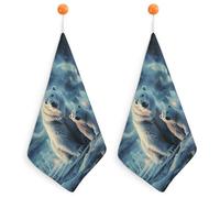 Kitchen Polar Bears Northern Lights Hand Towels with Hanging Loops, Highly Absorbent & Quick Drying Towels for Kitchen Bathroom, Microfiber Cleaning Cloth, Dish Towel, Tea Towel Decorative, Dish Rag(1