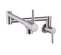 Kitchen Pot Filler Faucet Lead-free Brass Double Joint Swing Arm Folding Sink Faucet Articulating Wall Mount Two Handle (Brushed Nickel)