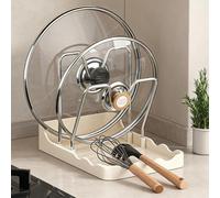 Kitchen Pot Lid Storage Rack | 2 Tier Pot Lid Organizer With Drip Tray | Lids And Spoon Rest, Multifunctional Kitchen Organizer Stand For Stove Top, For Pots Lids Spatula Spoon Cutting Boards