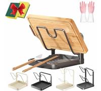 Kitchen Pot Lid Storage Rack,304 Stainless Steel Pot Lid Holder While Cooking&Spoon Rest,Multifunctional Kitchen Organizer Stand with Removable Drip Tray,for Counter Stove Top (Gray single-layer)